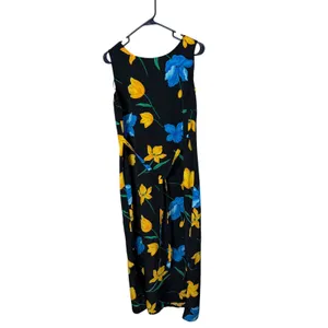 M.H.M. Melissa Harper Vintage Floral Tulip Midi‎ Dress Black Blue Yellow Size 6 thumbnail 4