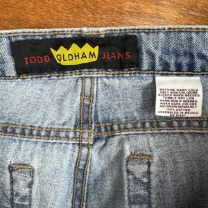Todd Oldham Jeans 7x33 Blue Flare Leg Bell Bottom‎ Mid Rise Denim 90s Y2K Hippie thumbnail 7