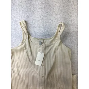 A New Day Women Cream Ribbed Button Front Midi Tank Dress Large NWT‎ 018035406 thumbnail 2