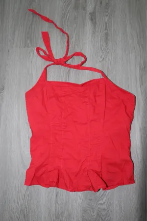 Hollister Cherry Red Pleated Halter Top thumbnail 4