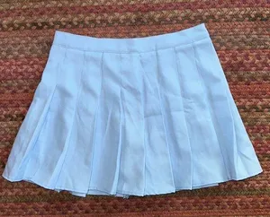 Light Blue Cotton Pleated School Girl Mini Skirt thumbnail 1