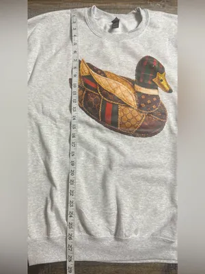 Gildan Light Gray Crewneck Sweatshirt with Boujee Patchwork Duck Motif thumbnail 7