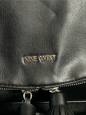 Nine West Black Leather Shoulder Bag Purse with Tassel Detail thumbnail 3