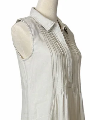 Malvin Beige Linen Midi Dress Women’s Size S Sleeveless Collared Neutral Coastal thumbnail 7