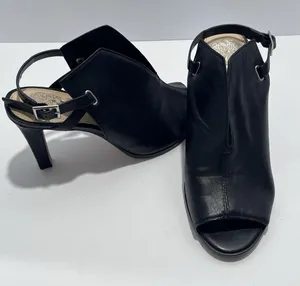 Vince Camuto Neveah Black Leather Peep-Toe Slingback Heel Sandal Silver Size 7 thumbnail 1