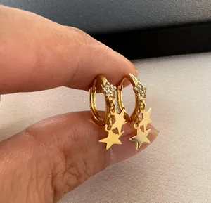 13mm Star Gold Hoop Earrings for Women thumbnail 3