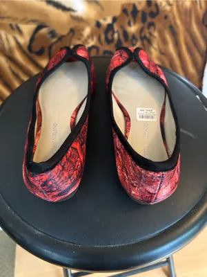 Christian Siriano Red and Black Peep-Toe Flats. Ballerina Open toe EUC thumbnail 2