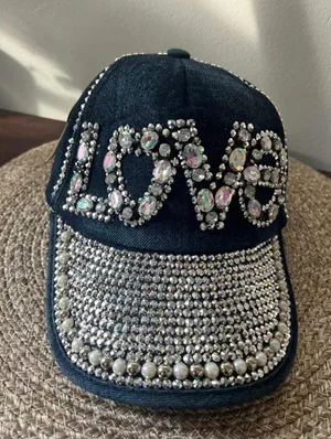 "LOVE" Rhinestone Denim Cap - Hana Bling Cap. Women's thumbnail 2