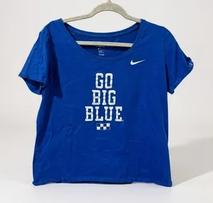 Nike Womens Blue Athletic Cut‎ Tee Go Big Blue UK Logo Large Cotton Blend thumbnail 1