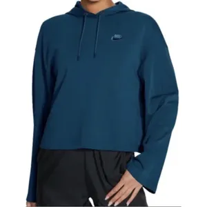 Nike Women’s Blue Cropped Hoodie with Hood and Drawstrings Size L thumbnail 6
