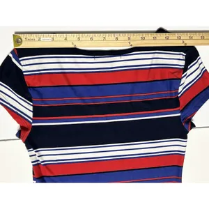 Derek Heart Striped Maxi Dress Med Blue Red White Jersey Knit Short Sleeve VGUC thumbnail 13