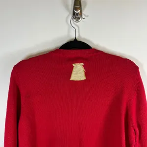 All Points Red Christmas Cardigan Sweater‎ Gold Bells Beaded Snowflakes Large thumbnail 7
