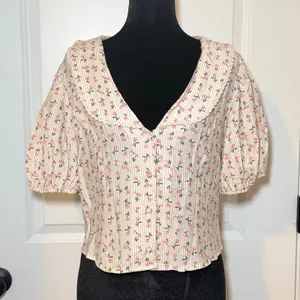 Sienna Sky Floral Puff Sleeve Blouse Lace Retro Coquette Large thumbnail 1