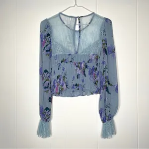 Free People Daphne Floral Lace Blouse In Silver Blue Combo NWT XS thumbnail 7