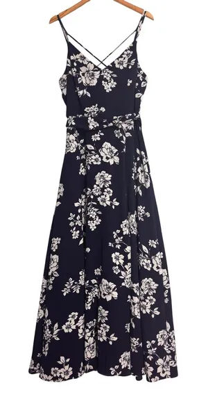 Premier Amore Floral Maxi Dress Womens L Navy Wedding Elegant Cocktail Party‎ thumbnail 1