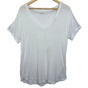 Abercrombie & Fitch Soft AF Drapey White Knit V-Neck Short Sleeve T-Shirt Size L thumbnail 1