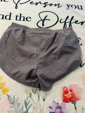 Nike Dri-FIT Womens Medium Gray TRunning Shorts Athletic Gym Workout Size L thumbnail 2