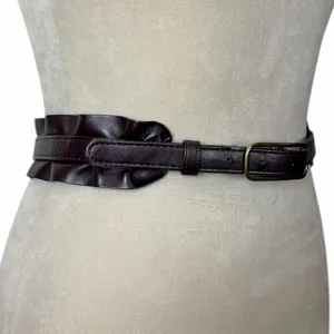 Gap Y2K Faux Leather Brown Ruffle Antique Gold Buckle Belt Women’s Size Medium thumbnail 12