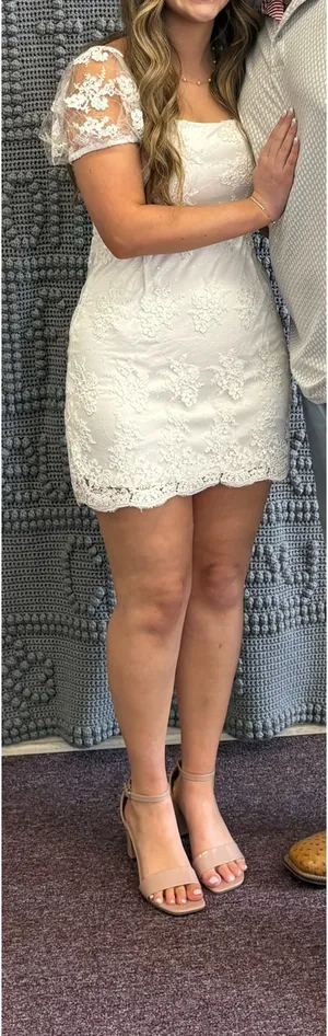 Lulus White Dress/Avid Admiration White Embroidered Sequin Puff Sleeve Mini Dress thumbnail 5