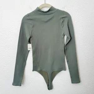[Free People] Army Green XYZ Bodysuit Long Sleeve Ribbed Turtleneck NWT Sz L/XL thumbnail 3