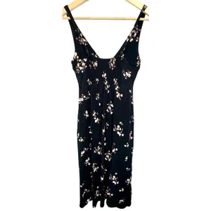 Abercrombie & Fitch Black Floral Smocked Cutout High Slit Midi Dress Womens XS thumbnail 2