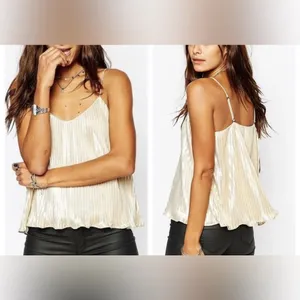 Vintage Abercrombie & Fitch Metallic Pleated Cami - Gold - XS thumbnail 2