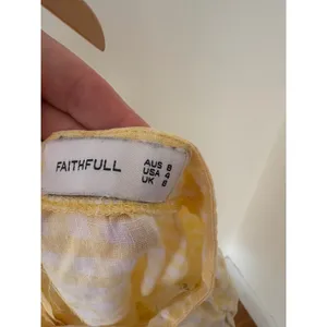 Faithfull the Brand Yellow Gingham Button Front Midi Skirt Side Slits Size US 4 thumbnail 3