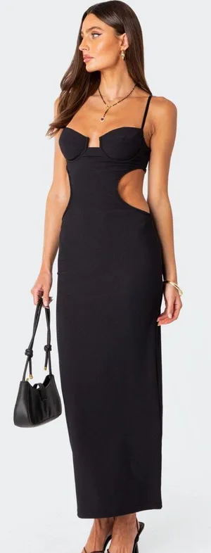 Edikted Ribbed Cut Out Maxi Dress thumbnail 1
