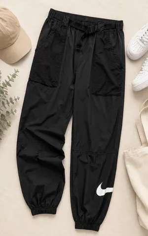 Nike Black Track Joggers with White Swoosh thumbnail 1