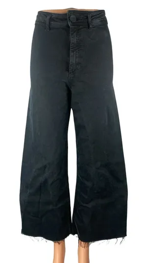 Zara Women's Black High Rise Raw Hem Wide Leg Baggy Palazzo Denim Jeans Size 6 thumbnail 1