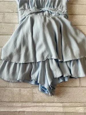 Altar'd State Light Blue Ruffle Cottage core Coastal Romper thumbnail 3