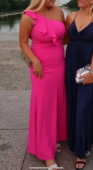 Jay Godfrey hot pink, one shoulder ruffle maxi dress thumbnail 3