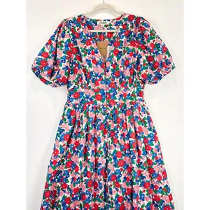 NEW Boden Midi Dress Pink Lillian Cotton Floral V Neck Puff Sleeve Boho US 10 thumbnail 9
