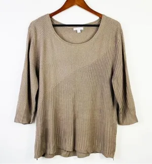 New York & Company Brown Tan Ribbed Sweater‎ Top XL thumbnail 1