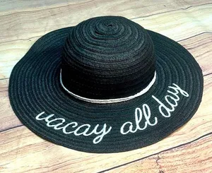 Vacay all day hat! Black. one size. thumbnail 1