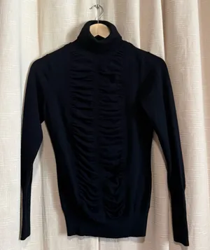 Turtleneck Ruffle-Front Sweater - Black thumbnail 1