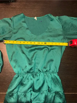 Tyche Emerald Green Satin Tiered Mini Dress Boho Romantic Boho feminine Size M thumbnail 3