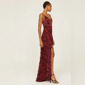 Cinq A Sept Stargazer Lilies Glenda Gown Size‎ 8 Red Floral Maxi Dress thumbnail 2