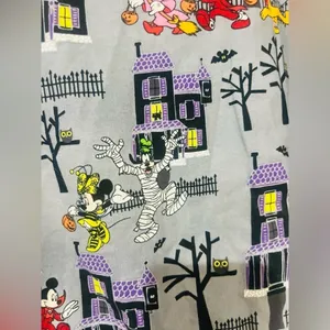 Disney Halloween Size L Multicolored Scrub Top Mickey Minnie Goofy Like new thumbnail 9