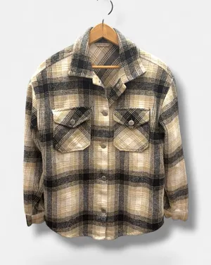 editHer Tan and Black Plaid Shacket Shirt Jacket‎ Size S thumbnail 1