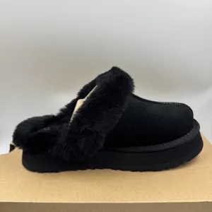 UGG Disquette Black Suede Fur Cuff Slide Platform Slipper Shoes Size 7 Women New thumbnail 9