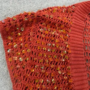 Necessary Objects Women's S Rust Orange Sequin 100% Silk Open Knit Cardigan Vest thumbnail 4