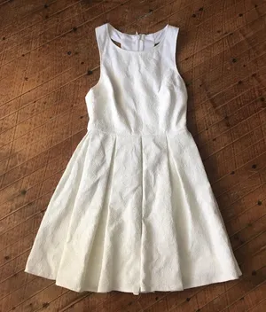Lulu’s off white, flower embossed brocade S skater dress thumbnail 1