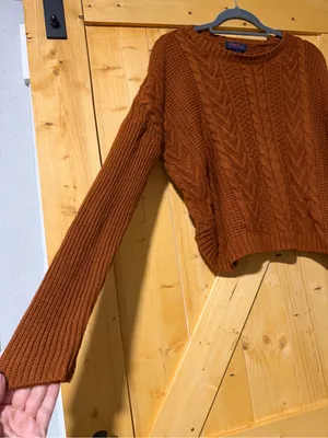 Joseph A. Rust Brown Cable Knit Cropped Sweater Size L thumbnail 3