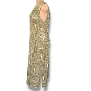 Vintage Black Brown Earth Tone Geometric Sleeveless Tie Back Midi Dress‎ XL Boho thumbnail 4