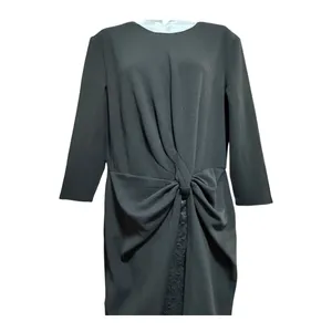 Black Cocktail Dress Satin Bow Waist Lace Inset 3/4‎ Sleeve Elegant Evening thumbnail 3