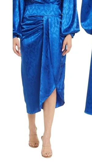 Ronny Kobo Miranda jacquard satin blue midi skirt Medium thumbnail 1