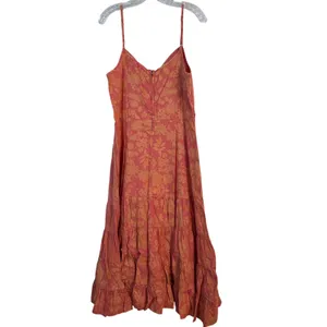 Fresh Produce Floral Tiered Maxi Dress XL Coral Orange Cotton‎ V-Neck 10310 USA thumbnail 2