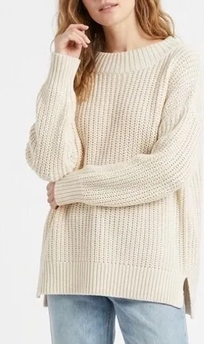 Aerie Oversized Sweater Womens Large Ivory Chunky Knit Mock Neck Pullover Cozy thumbnail 1