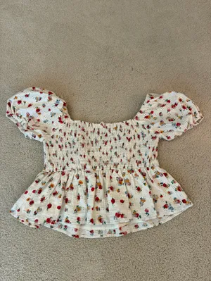 Altar'd State Cream Floral Eyelet Top with Red & Green Accents thumbnail 2